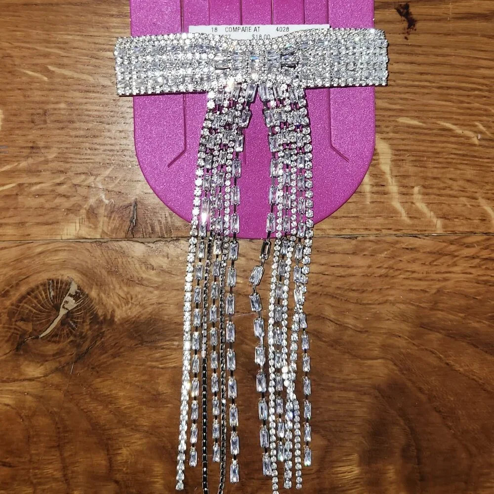 Glass Stone Silver Hair Bow